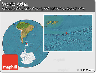 Satellite Location Map of the Area around 54° 33' 39" S, 55° 10' 29" W