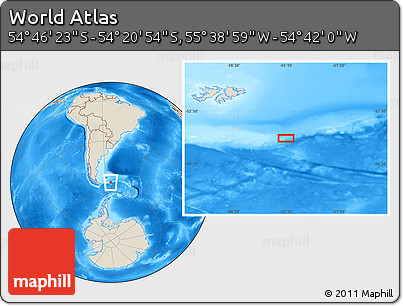 Shaded Relief Location Map of the Area around 54° 33' 39" S, 55° 10' 29" W