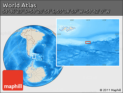 Shaded Relief Location Map of the Area around 54° 33' 39" S, 55° 10' 29" W