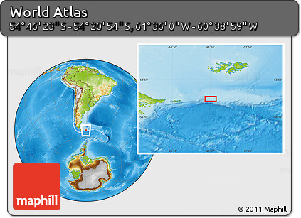 Physical Location Map of the Area around 54° 33' 39" S, 61° 7' 30" W