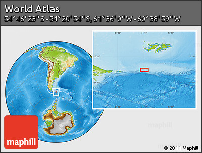 Physical Location Map of the Area around 54° 33' 39" S, 61° 7' 30" W