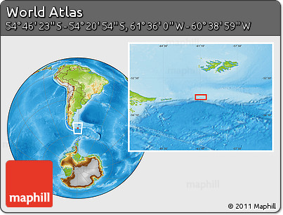 Physical Location Map of the Area around 54° 33' 39" S, 61° 7' 30" W