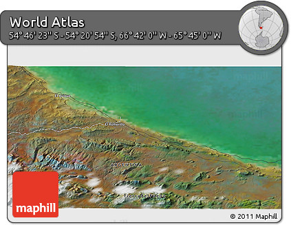 Satellite 3D Map of the Area around 54° 33' 39" S, 66° 13' 29" W