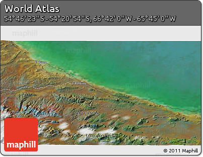 Satellite 3D Map of the Area around 54° 33' 39" S, 66° 13' 29" W