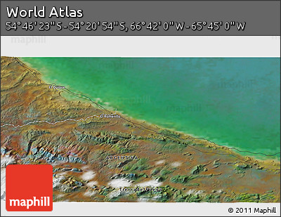 Satellite 3D Map of the Area around 54° 33' 39" S, 66° 13' 29" W