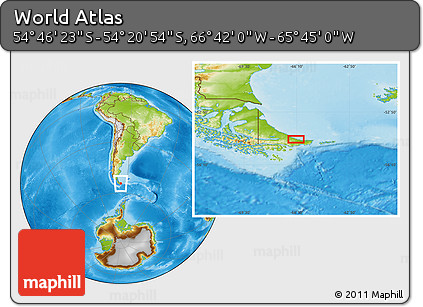 Physical Location Map of the Area around 54° 33' 39" S, 66° 13' 29" W