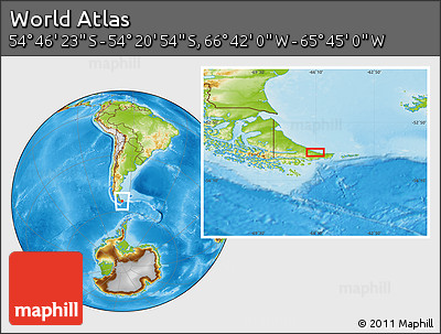 Physical Location Map of the Area around 54° 33' 39" S, 66° 13' 29" W