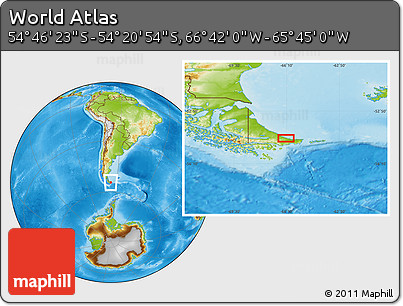 Physical Location Map of the Area around 54° 33' 39" S, 66° 13' 29" W