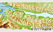 Physical 3D Map of the area around 54° 33' 39" S, 68° 46' 30" W