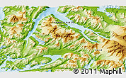 Physical 3D Map of the area around 54° 33' 39" S, 70° 28' 29" W