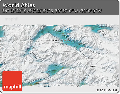 Satellite 3D Map of the Area around 54° 33' 39" S, 70° 28' 29" W