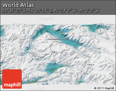 Satellite 3D Map of the Area around 54° 33' 39" S, 70° 28' 29" W