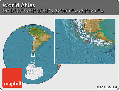 Satellite Location Map of the Area around 54° 33' 39" S, 72° 10' 30" W