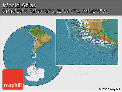 Satellite Location Map of the Area around 54° 33' 39" S, 72° 10' 30" W