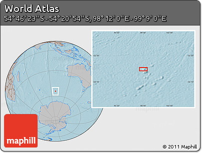 Gray Location Map of the Area around 54° 33' 39" S, 98° 40' 30" E, hill shading