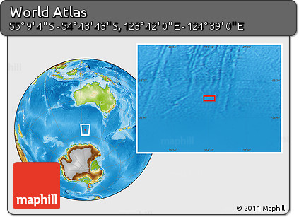 Physical Location Map of the Area around 54° 56' 24" S, 124° 10' 30" E