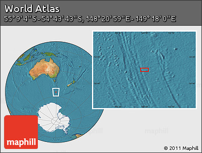 Satellite Location Map of the Area around 54° 56' 24" S, 148° 49' 29" E