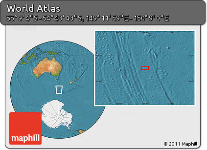 Satellite Location Map of the Area around 54° 56' 24" S, 149° 40' 30" E