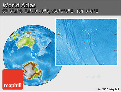 Physical Location Map of the Area around 54° 56' 24" S, 150° 31' 30" E
