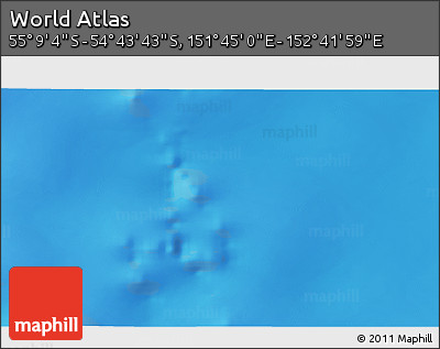 Physical 3D Map of the Area around 54° 56' 24" S, 152° 13' 29" E