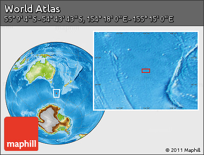 Physical Location Map of the Area around 54° 56' 24" S, 154° 46' 30" E