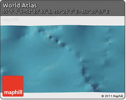 Satellite 3D Map of the Area around 54° 56' 24" S, 159° 52' 30" E