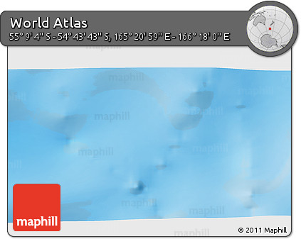 Physical 3D Map of the Area around 54° 56' 24" S, 165° 49' 29" E