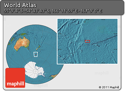 Satellite Location Map of the Area around 54° 56' 24" S, 166° 40' 30" E