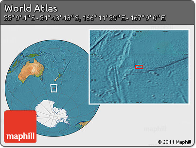 Satellite Location Map of the Area around 54° 56' 24" S, 166° 40' 30" E