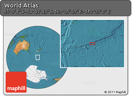 Satellite Location Map of the Area around 54° 56' 24" S, 170° 4' 29" E