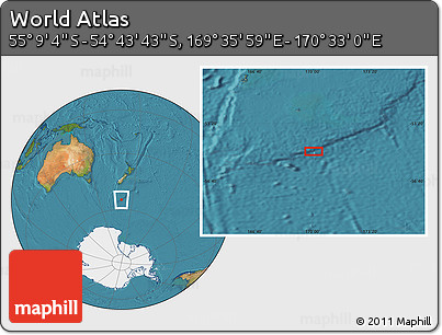 Satellite Location Map of the Area around 54° 56' 24" S, 170° 4' 29" E