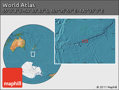 Satellite Location Map of the Area around 54° 56' 24" S, 170° 4' 29" E