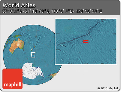 Satellite Location Map of the Area around 54° 56' 24" S, 173° 28' 29" E