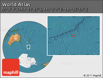 Satellite Location Map of the Area around 54° 56' 24" S, 173° 28' 29" E