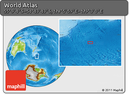 Physical Location Map of the Area around 54° 56' 24" S, 178° 34' 29" E