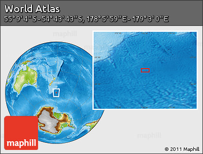 Physical Location Map of the Area around 54° 56' 24" S, 178° 34' 29" E