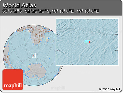 Gray Location Map of the Area around 54° 56' 24" S, 18° 46' 29" E, hill shading
