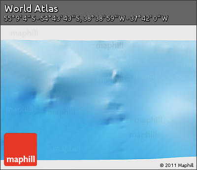 Shaded Relief 3D Map of the Area around 54° 56' 24" S, 38° 10' 29" W
