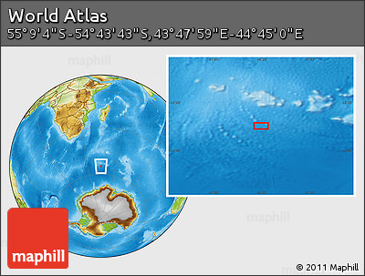 Physical Location Map of the Area around 54° 56' 24" S, 44° 16' 29" E