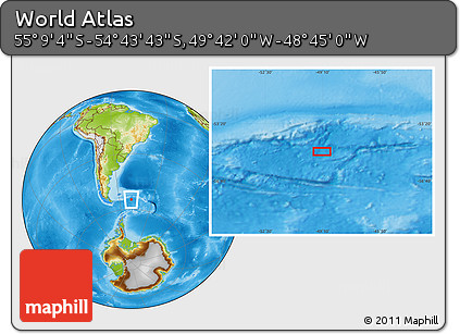 Physical Location Map of the Area around 54° 56' 24" S, 49° 13' 30" W