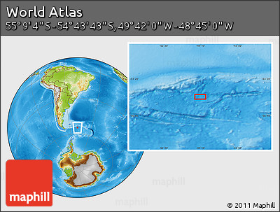 Physical Location Map of the Area around 54° 56' 24" S, 49° 13' 30" W