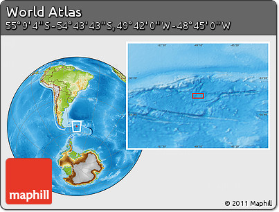 Physical Location Map of the Area around 54° 56' 24" S, 49° 13' 30" W