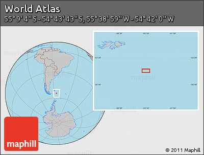 Gray Location Map of the Area around 54° 56' 24" S, 55° 10' 29" W