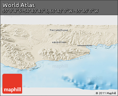 Shaded Relief 3D Map of the Area around 54° 56' 24" S, 66° 13' 29" W