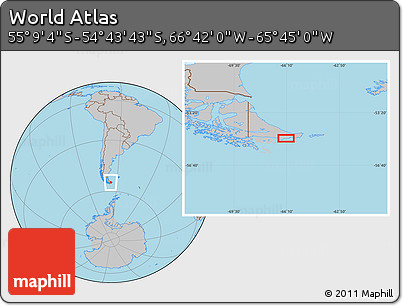 Gray Location Map of the Area around 54° 56' 24" S, 66° 13' 29" W