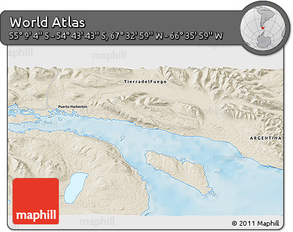 Shaded Relief 3D Map of the Area around 54° 56' 24" S, 67° 4' 29" W