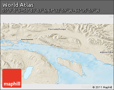 Shaded Relief 3D Map of the Area around 54° 56' 24" S, 67° 4' 29" W