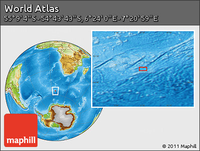 Physical Location Map of the Area around 54° 56' 24" S, 6° 52' 30" E