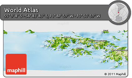 Physical Panoramic Map of the Area around 54° 56' 24" S, 71° 19' 29" W