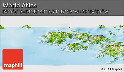 Physical Panoramic Map of the Area around 54° 56' 24" S, 71° 19' 29" W